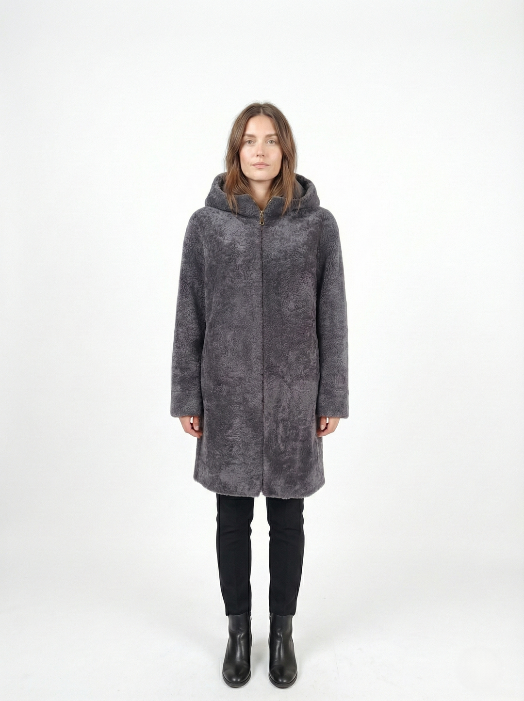 Delaney, 87 cm. - Hood - Curly Lamb - Women - Seegred Grey