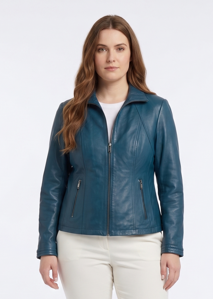 P 14-02 – Komfort – Lamm-Malli-Lederjacke – Damen – Kobaltblau