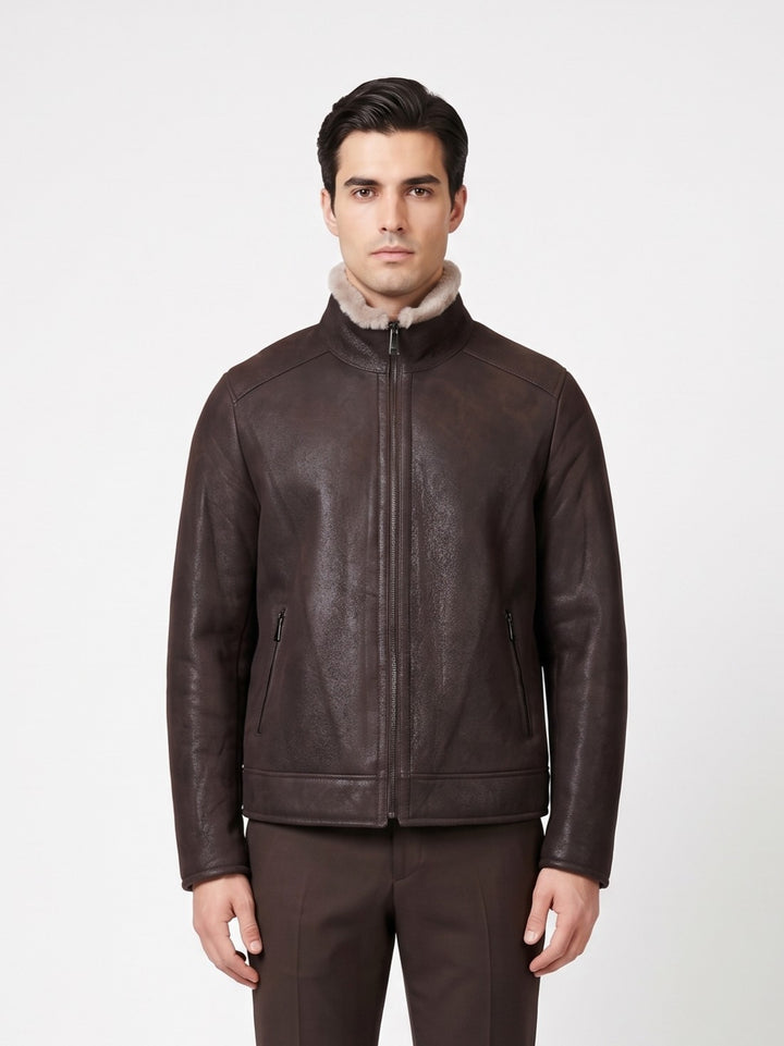 Hank, 68 cm. - Collar Nappa Lamb Crack - Man Dark Brown