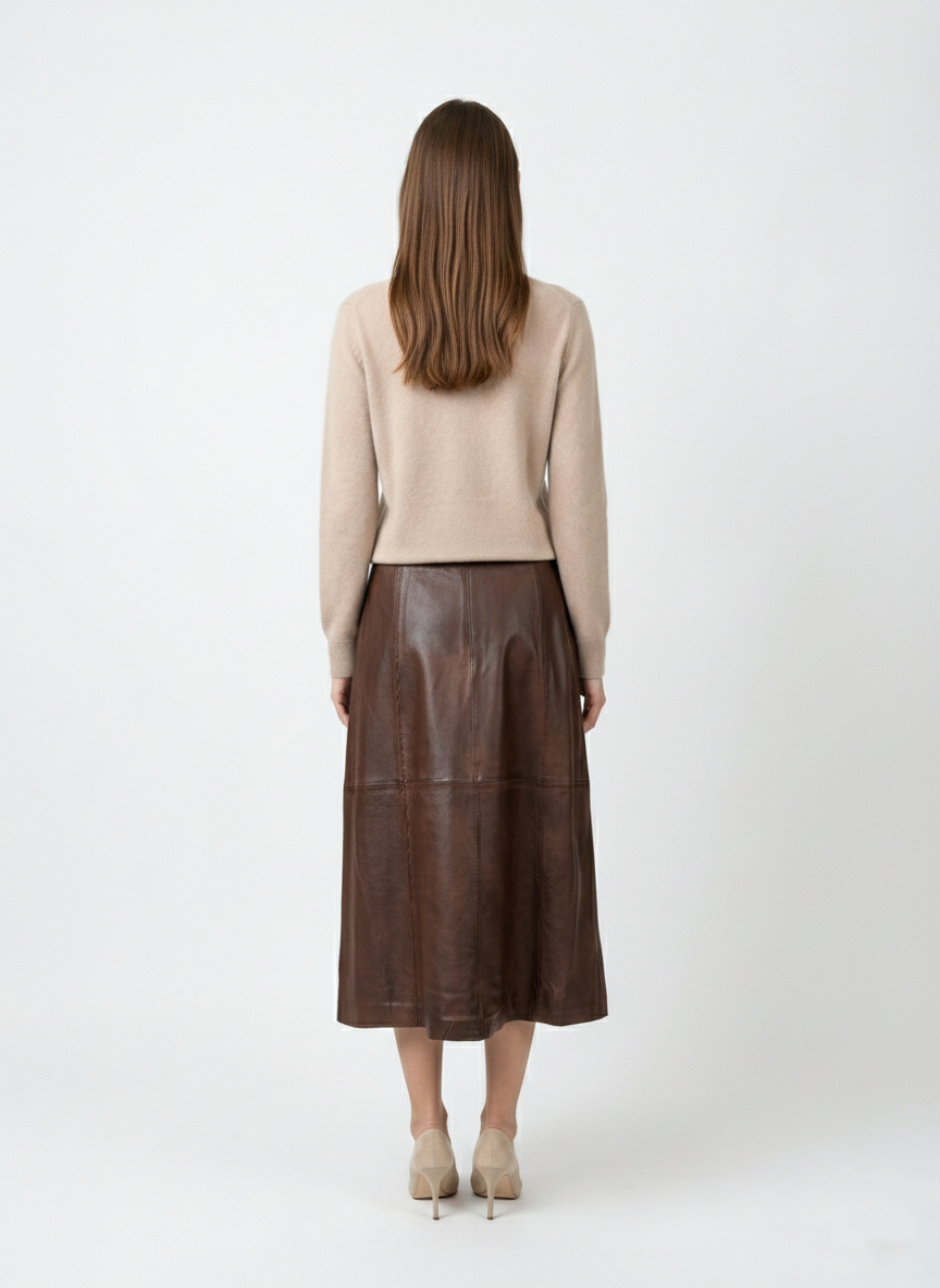 Long Skirt - Lamb Leather - Women - Royal Brown