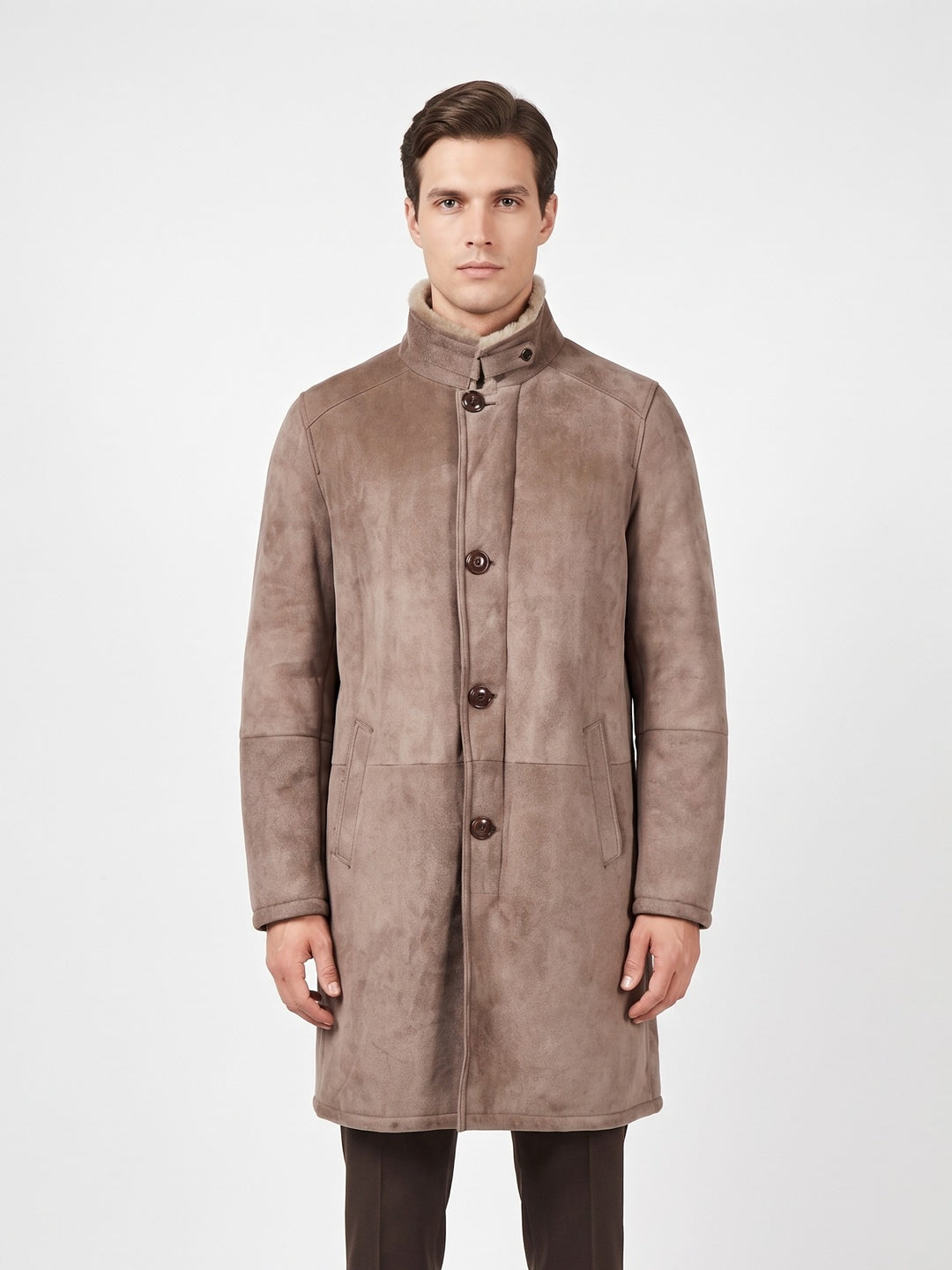 Carlos, 100 cm. - Cuello - Abrigo Ante Cordero - Hombre - Roble Oscuro