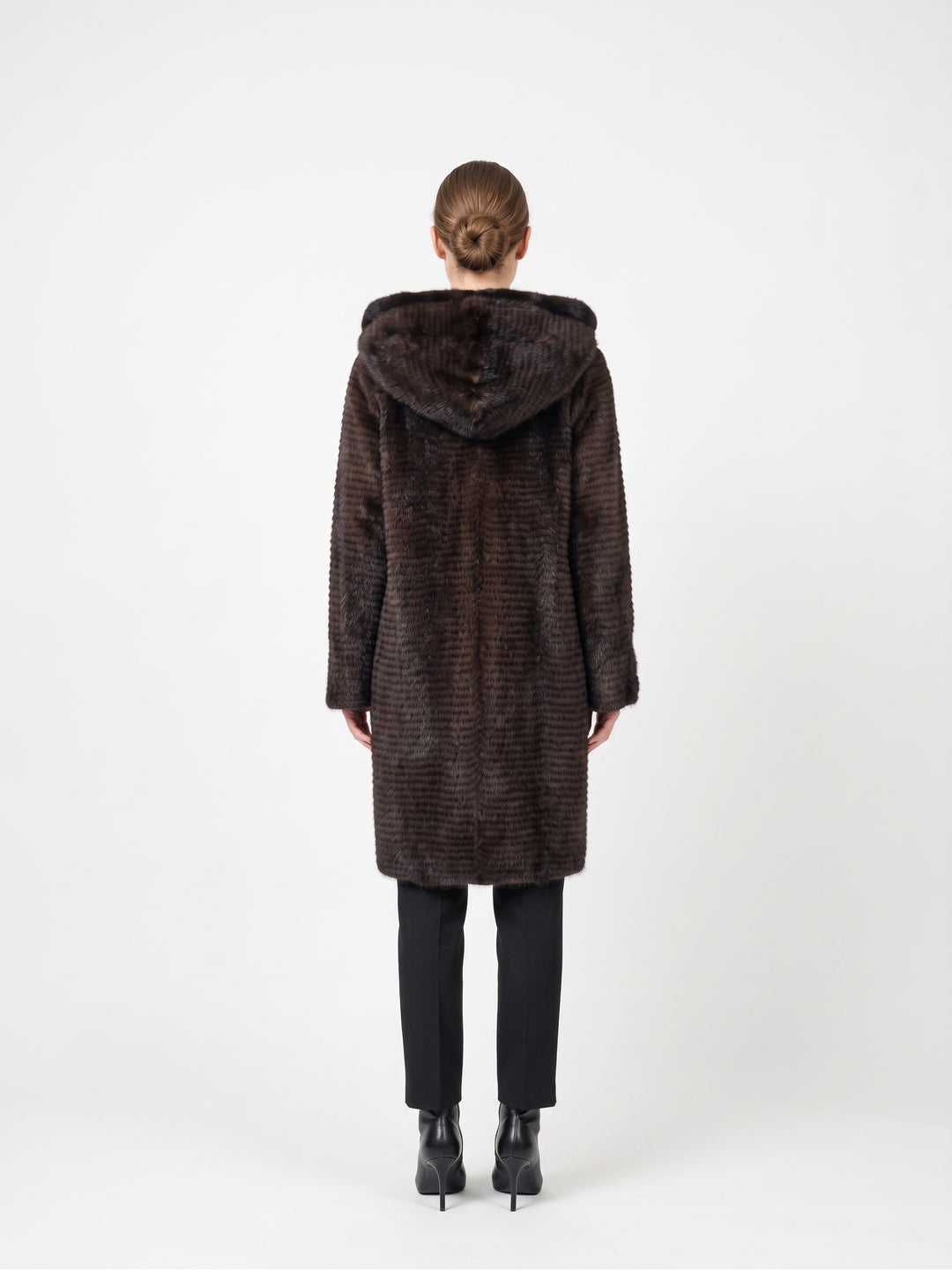 Juvignac, 95 cm. - Hood Mink & Wool - Women Mahogany