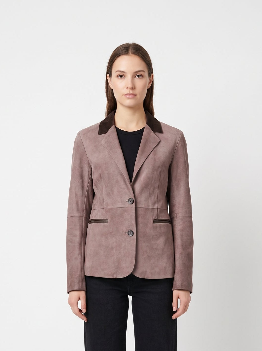 Ines, 65 cm. - Collar Goat Suede Leather - Women Grey