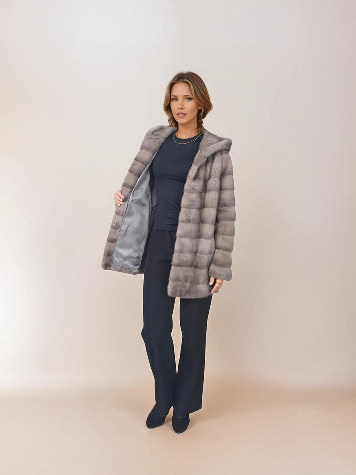 Victoria, 75 cm. - Cappuccio - Mink - Donne - Silver Blue