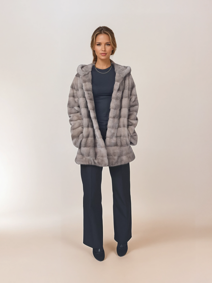 Victoria, 75 cm. - Cappuccio - Mink - Donne - Silver Blue