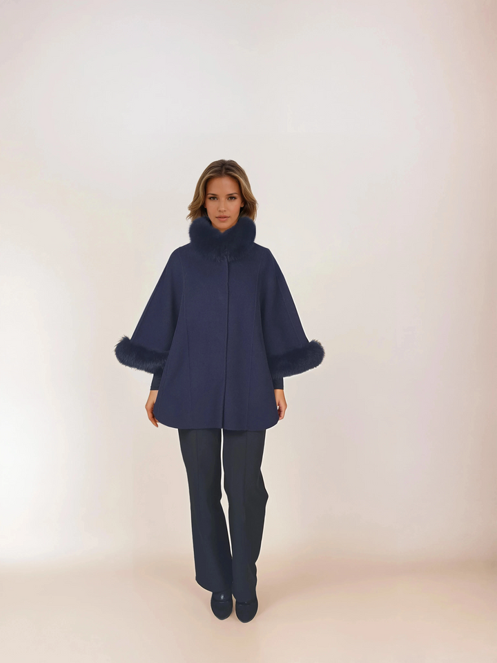 Damini Poncho, 75 cm. - Ull - Konur - Navy