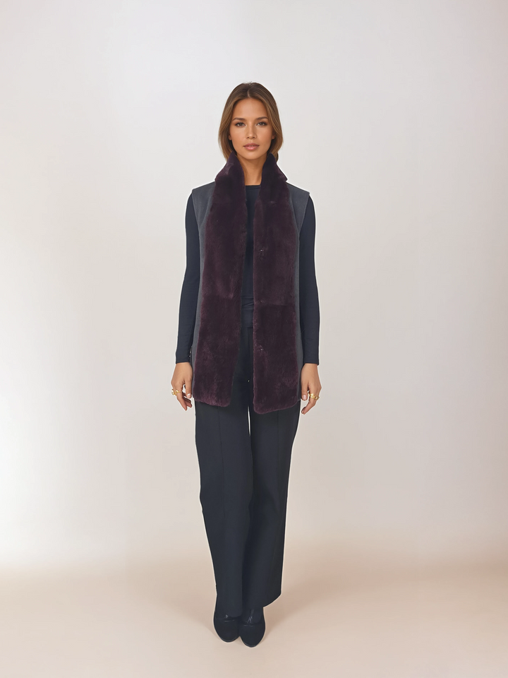Haramont Vest, 70 cm. - Collar - Wool & Cashmere - Women - Charcoal