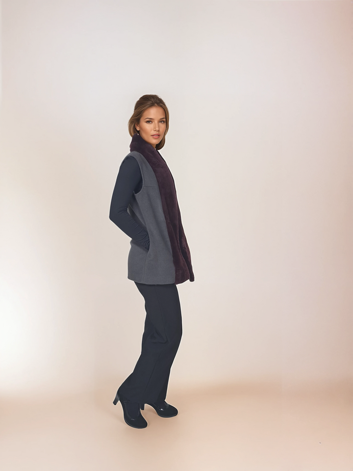 Haramont Vest, 70 cm. - Collar - Wool & Cashmere - Women - Charcoal