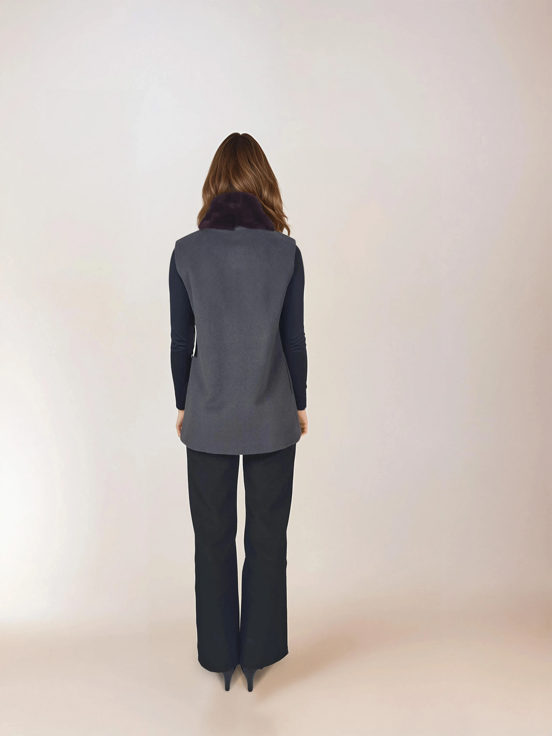 Haramont Vest, 70 cm. - Collar - Wool & Cashmere - Women - Charcoal