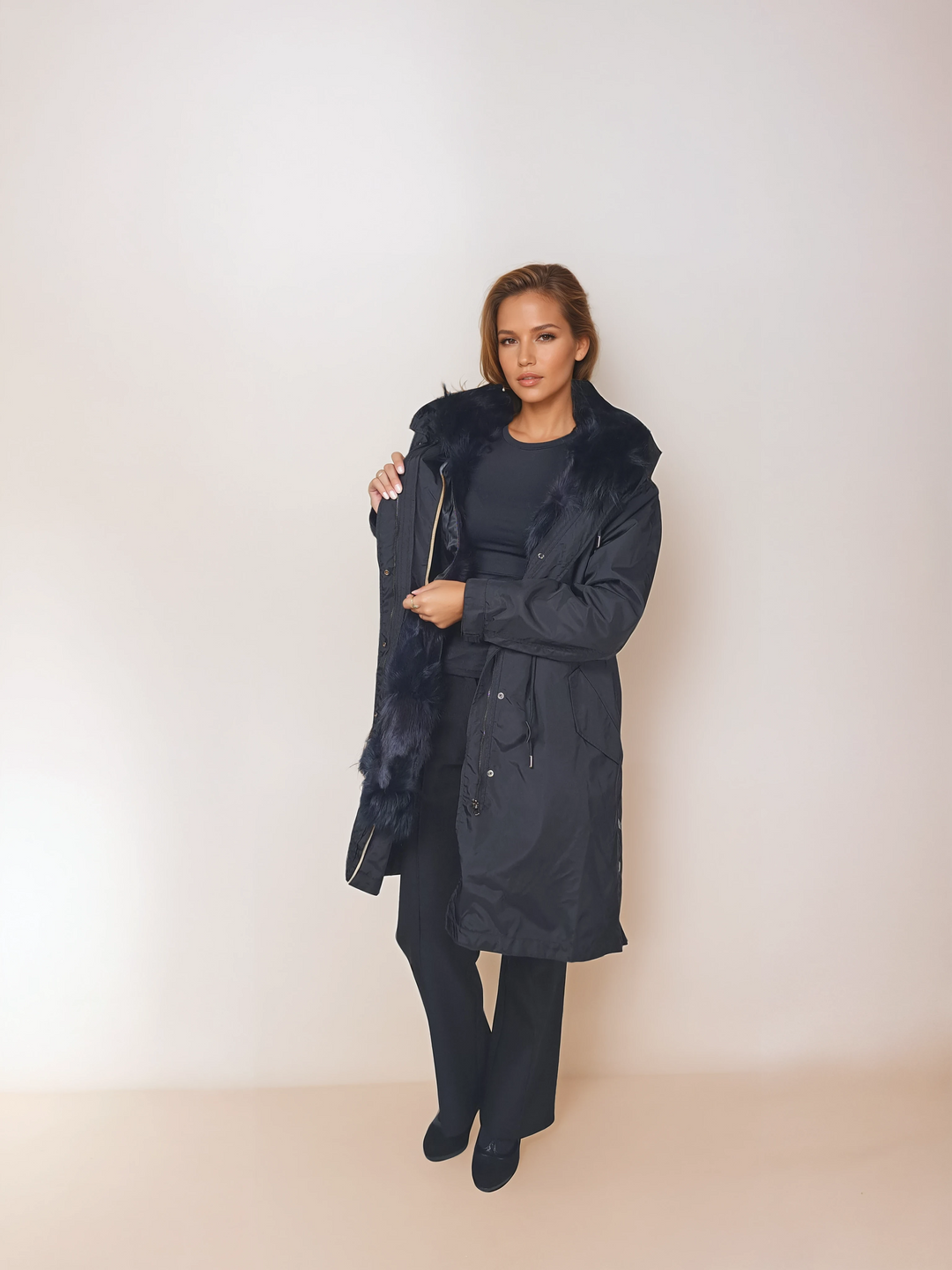 Calgary, 95 cm. - Kapuze - Textil - Damen - Schwarz