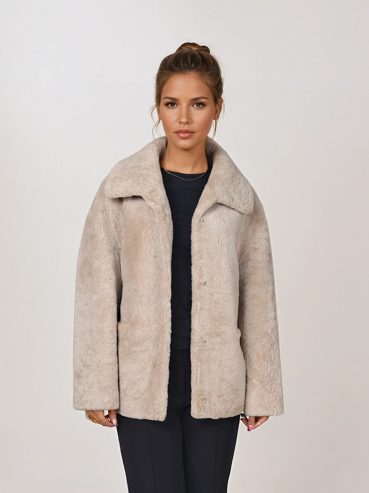 Irene, 65 cm. - Collar - Curly Lamb - Women - Dark Beige