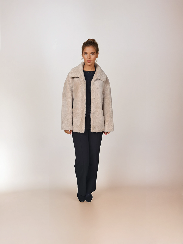 Irene, 65 cm. - Collar - Curly Lamb - Women - Dark Beige