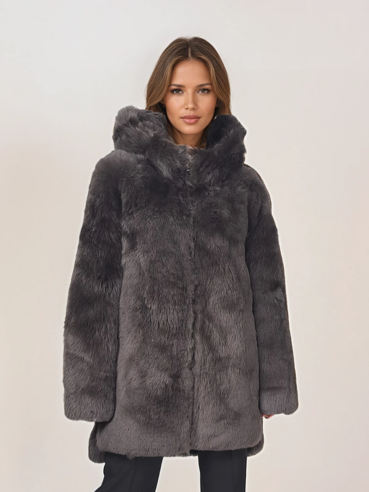 Iphigenie, 85 cm. - Kapuze – Toscana-Lamm – Damen – Taupe