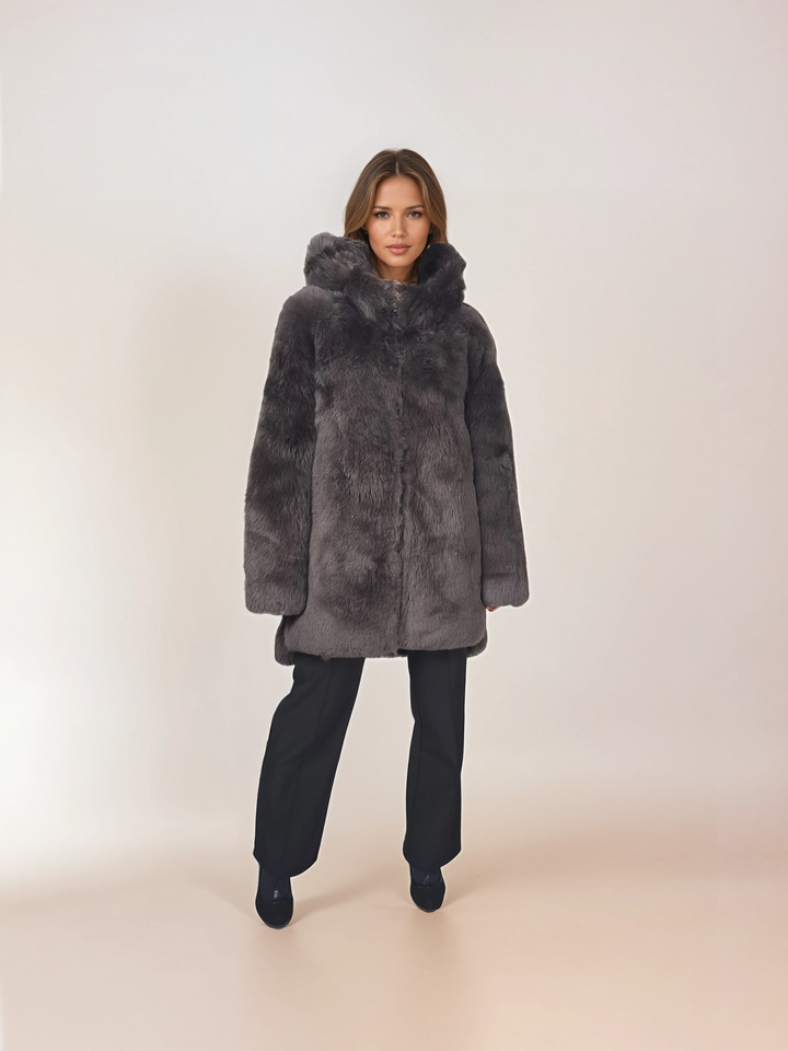 Iphigenie, 85 cm. - Kapuze – Toscana-Lamm – Damen – Taupe