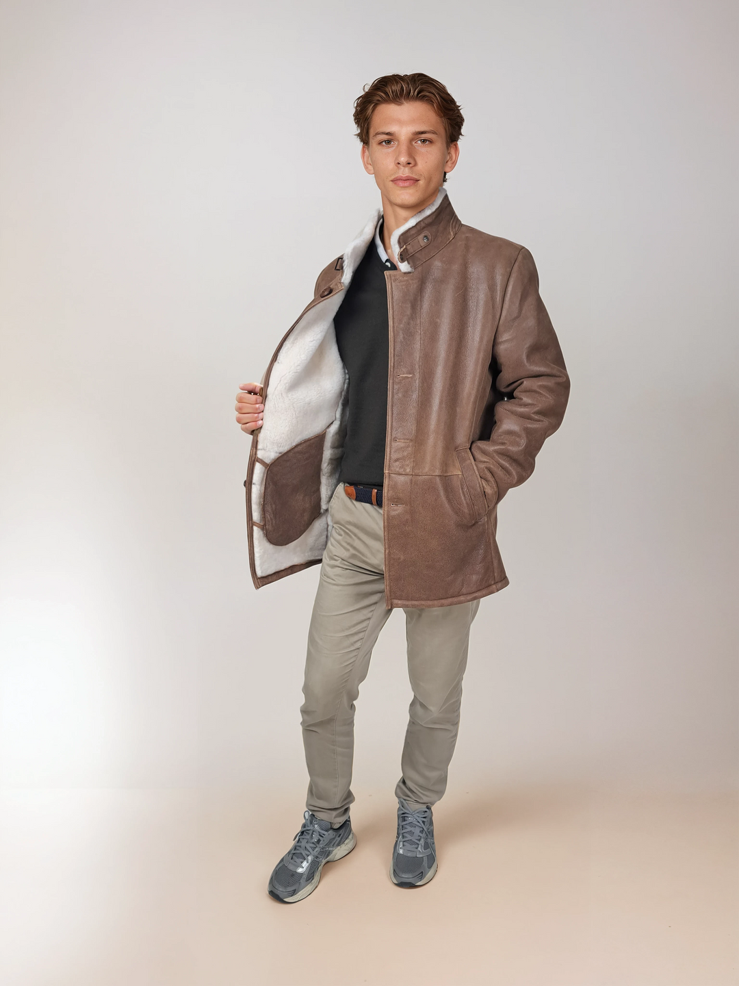 Küfer, 80 cm. - Kragen - Nappa Lamm Crack - Herren - Whiskey