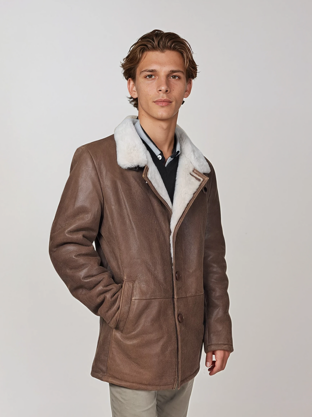 Küfer, 80 cm. - Kragen - Nappa Lamm Crack - Herren - Whiskey