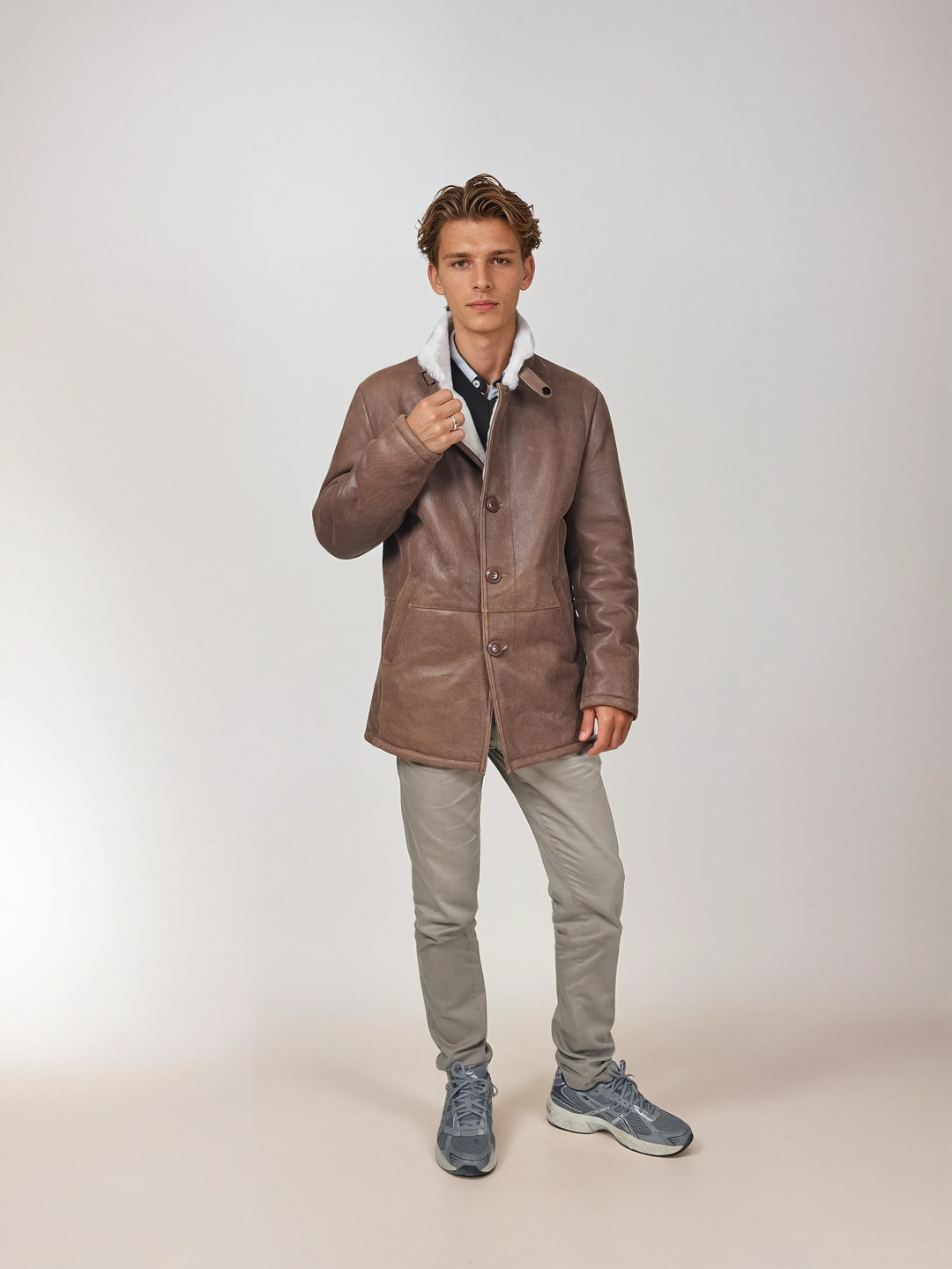 Küfer, 80 cm. - Kragen - Nappa Lamm Crack - Herren - Whiskey