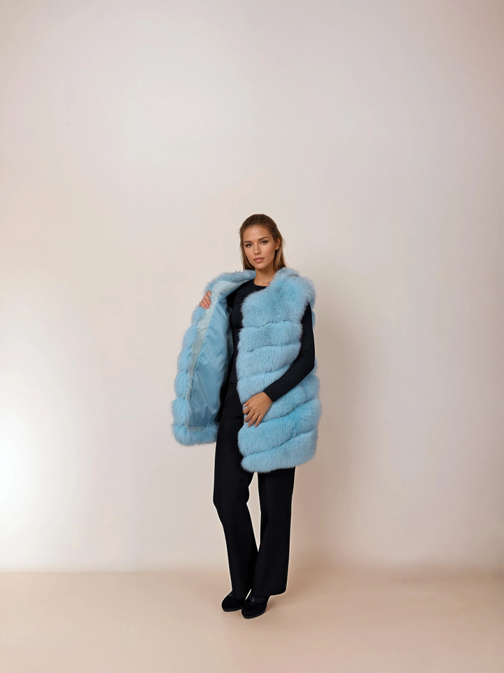 146 Weste, 75 cm. - Blauer Fuchs - Damen - Türkis