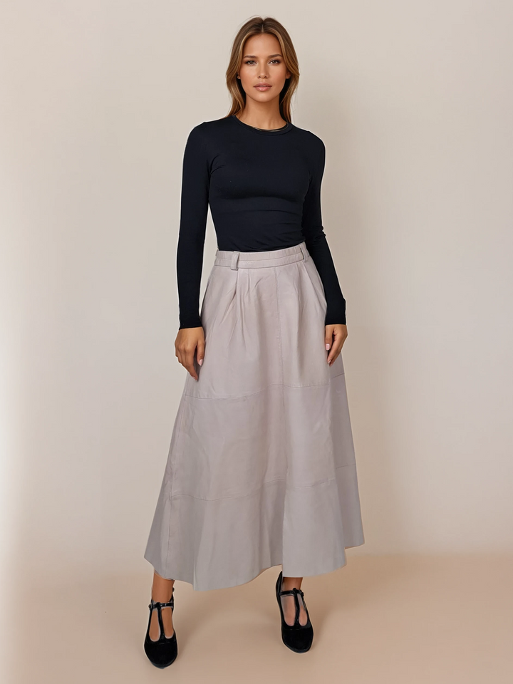 Theresa nederdel, 90 cm. - Lamme Luxur Læder - Damer - Beige