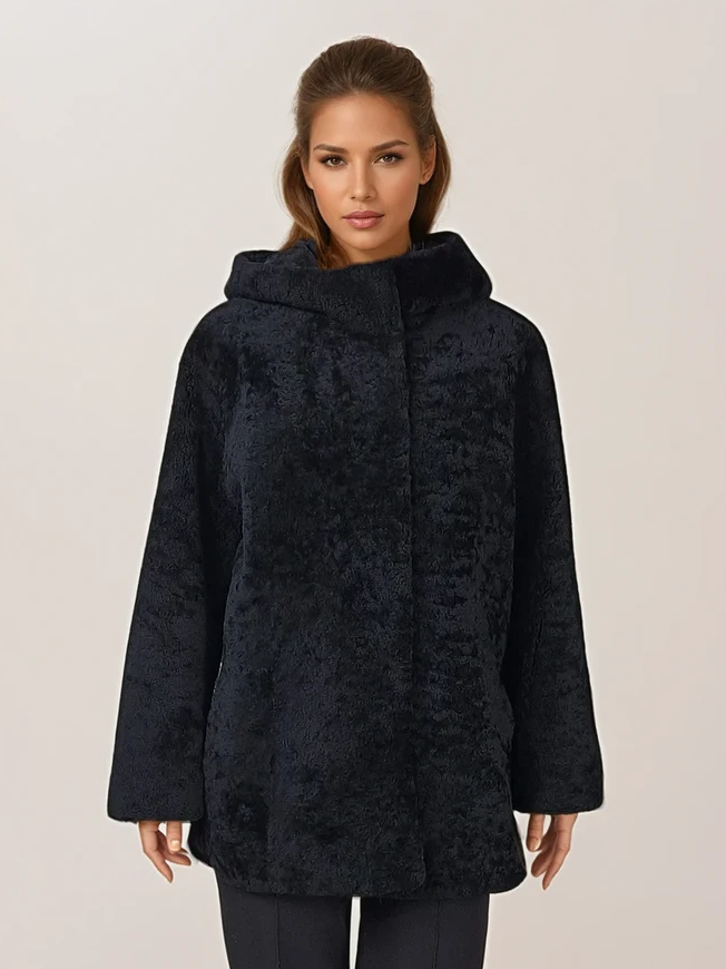 Trinity, 73 cm. - capucha - Cordero rizado - Mujeres - Negro