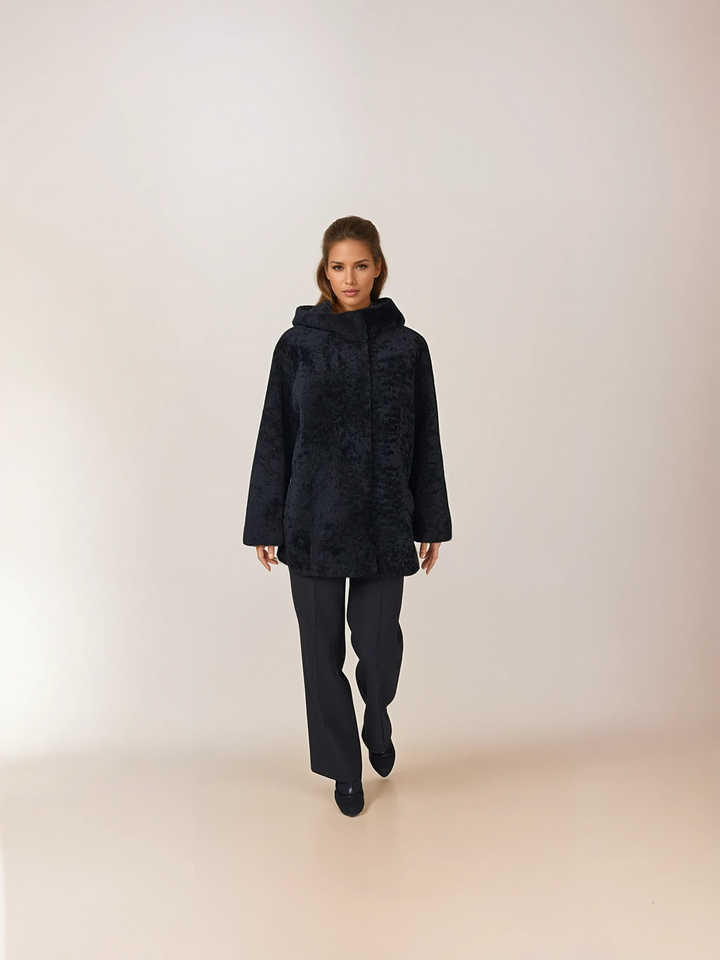 Trinity, 73 cm. - capucha - Cordero rizado - Mujeres - Negro