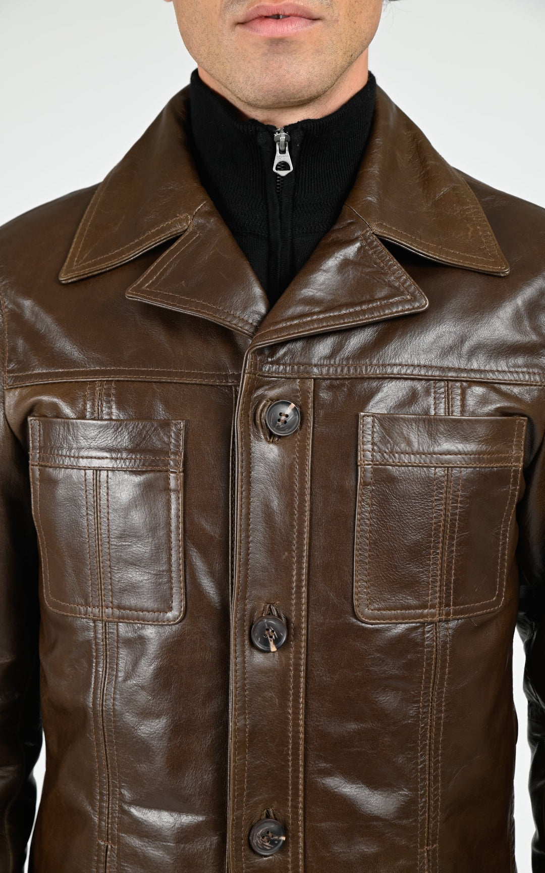 Taggart Brown Hooded Leather Jacket - Men