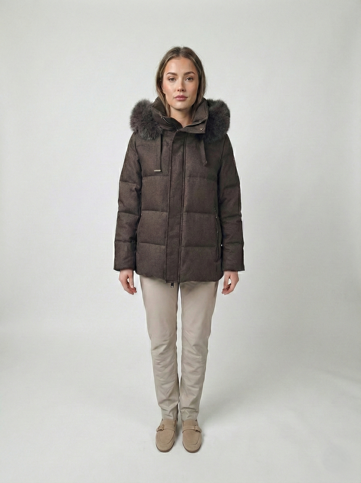Jadaba, 65 cm. - Kapuze - Daunen - Damen - Braun