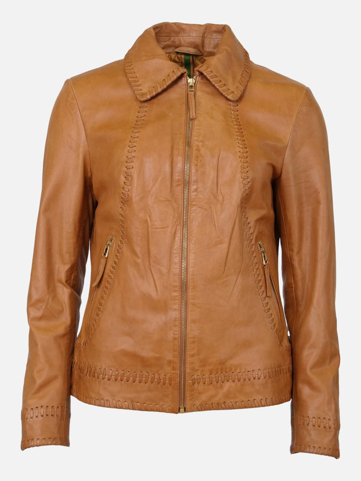 Ruby - Comfort, 60 cm. - Lamm-Costa-Lederjacke - Damen - Cognac