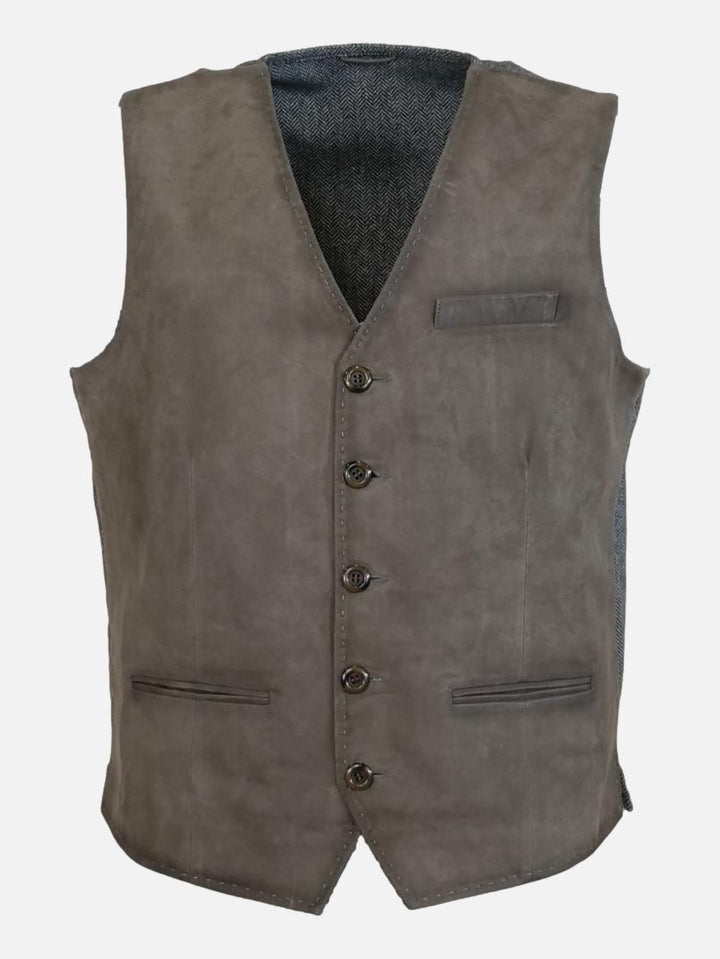 Renzo Vest, 60 cm. - Geit suede leður - maður - grár