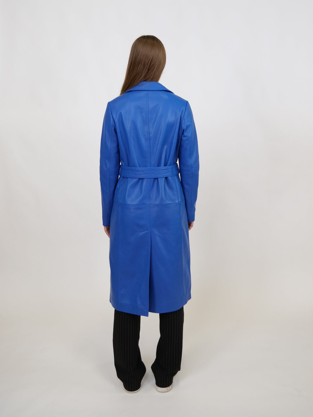 Dan Trench Coat, 105 cm. - Lamb Leather - Women - Electric Blue