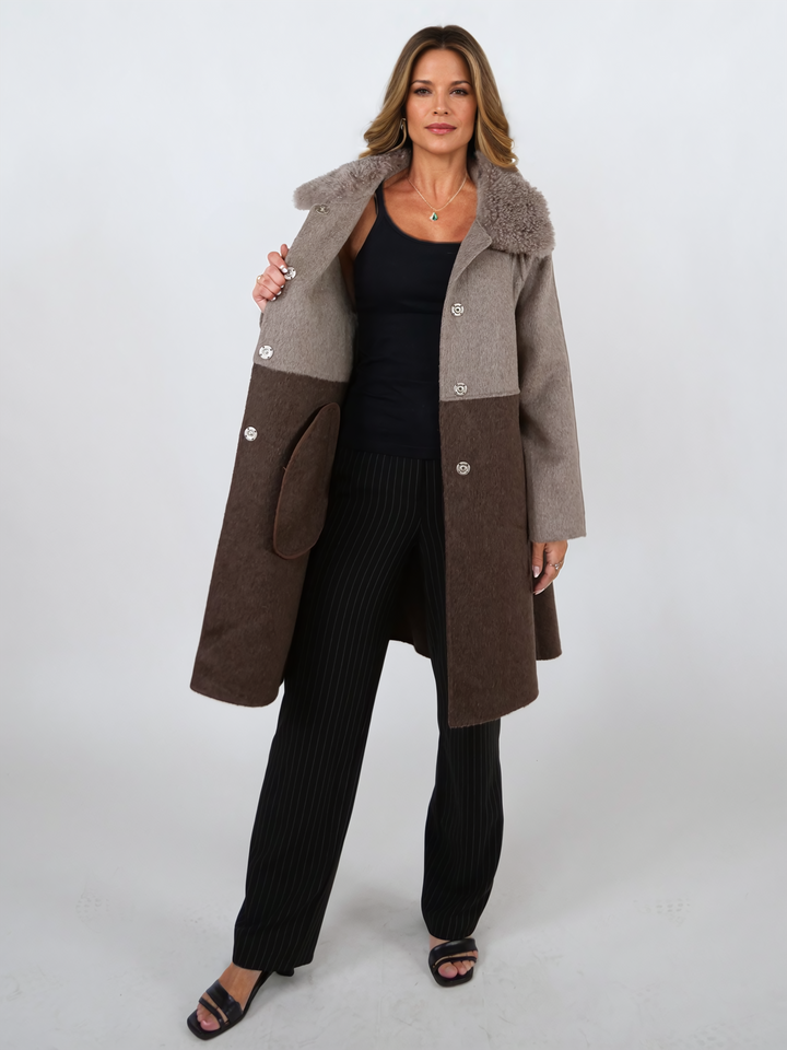 Italia, 95 cm. - Collar - 100% lana - Donne - Taupe e Brown scuro