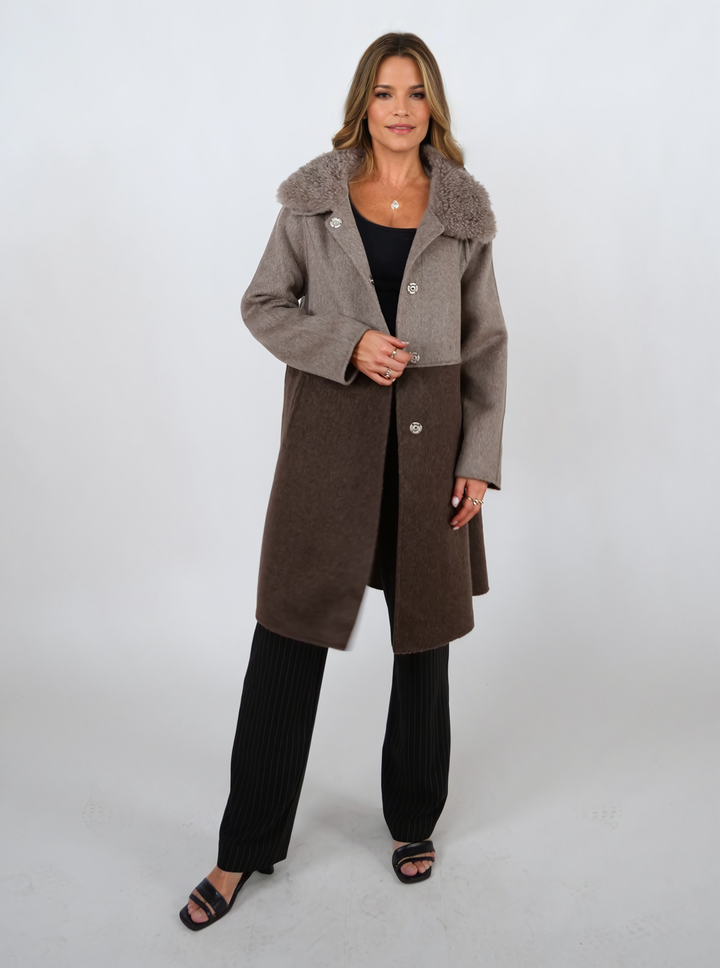 Italia, 95 cm. - Collar - 100% lana - Donne - Taupe e Brown scuro