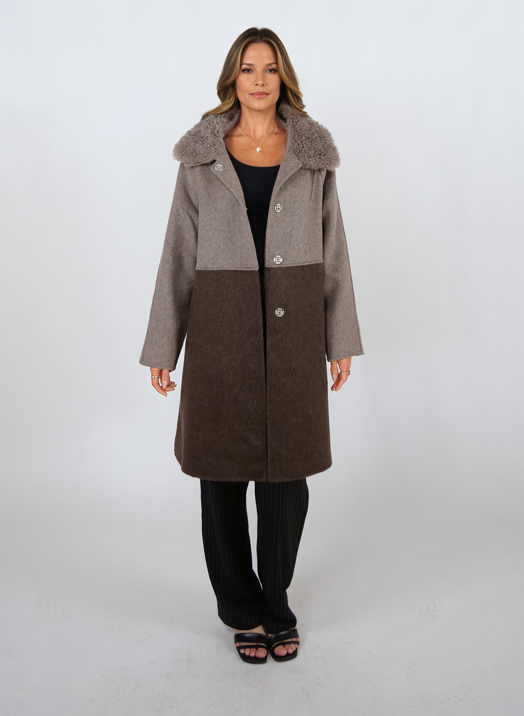 Italia, 95 cm. - Collar - 100% lana - Donne - Taupe e Brown scuro