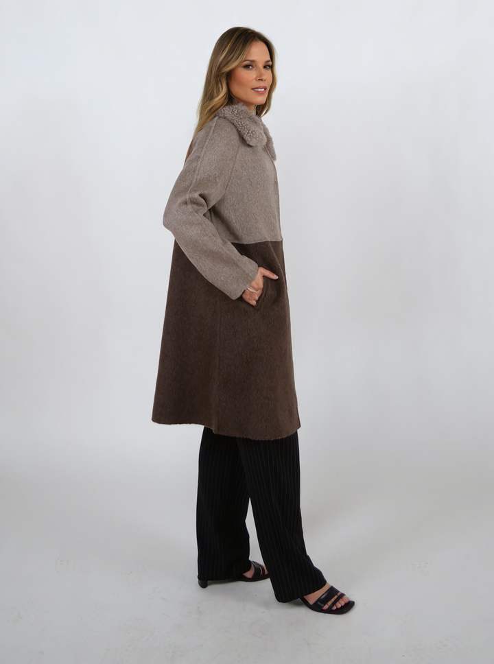 Italia, 95 cm. - Collar - 100% lana - Donne - Taupe e Brown scuro
