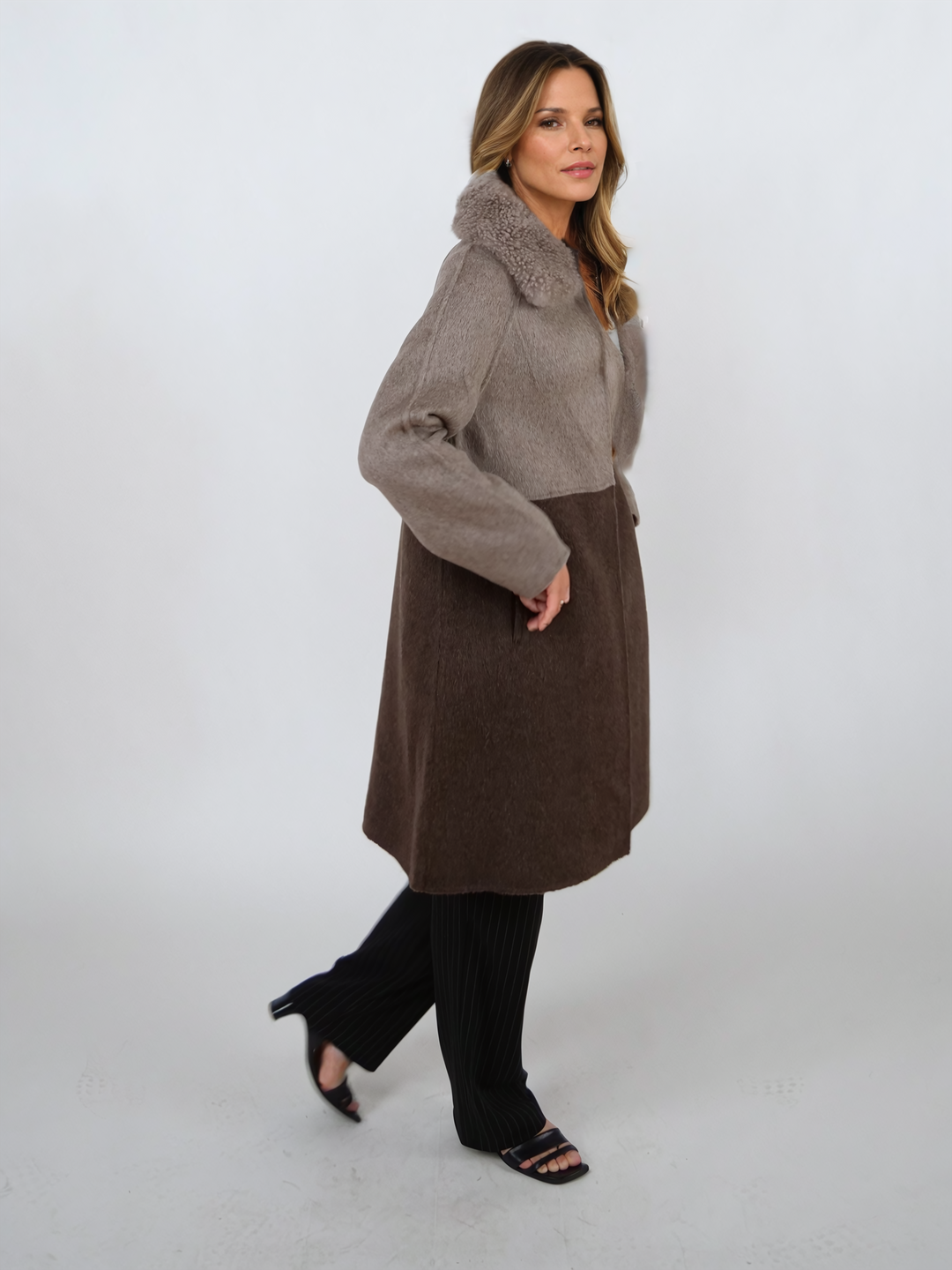 Italia, 95 cm. - Collar - 100% lana - Donne - Taupe e Brown scuro