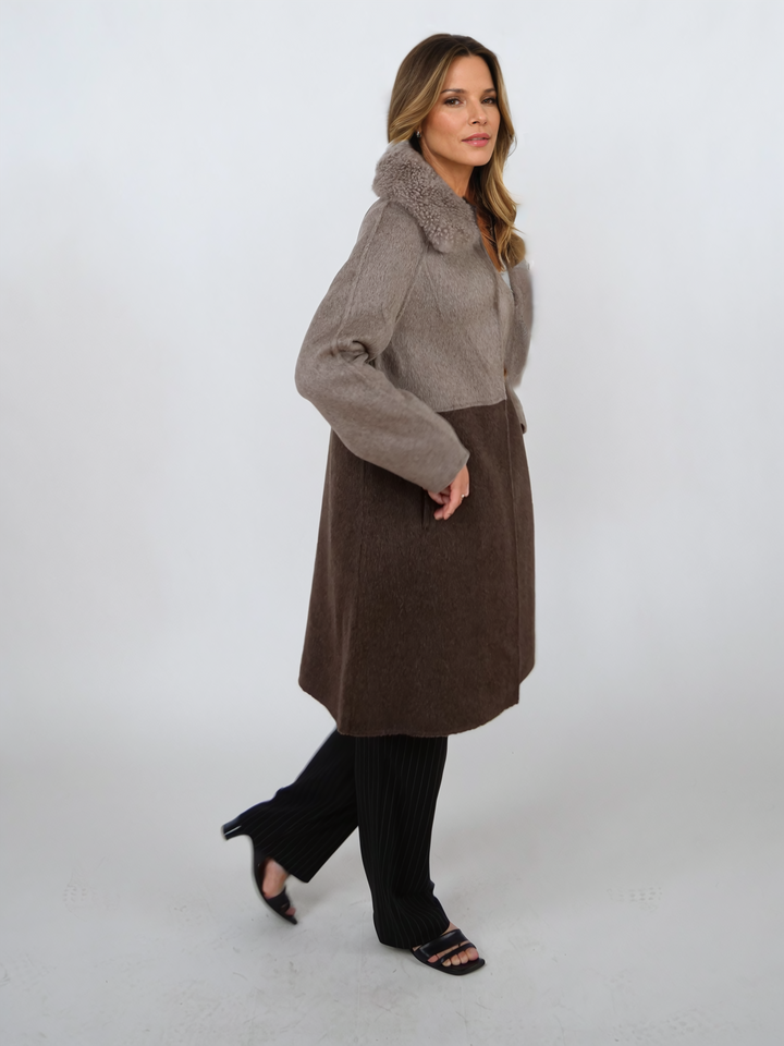 Italia, 95 cm. - Collar - 100% lana - Donne - Taupe e Brown scuro
