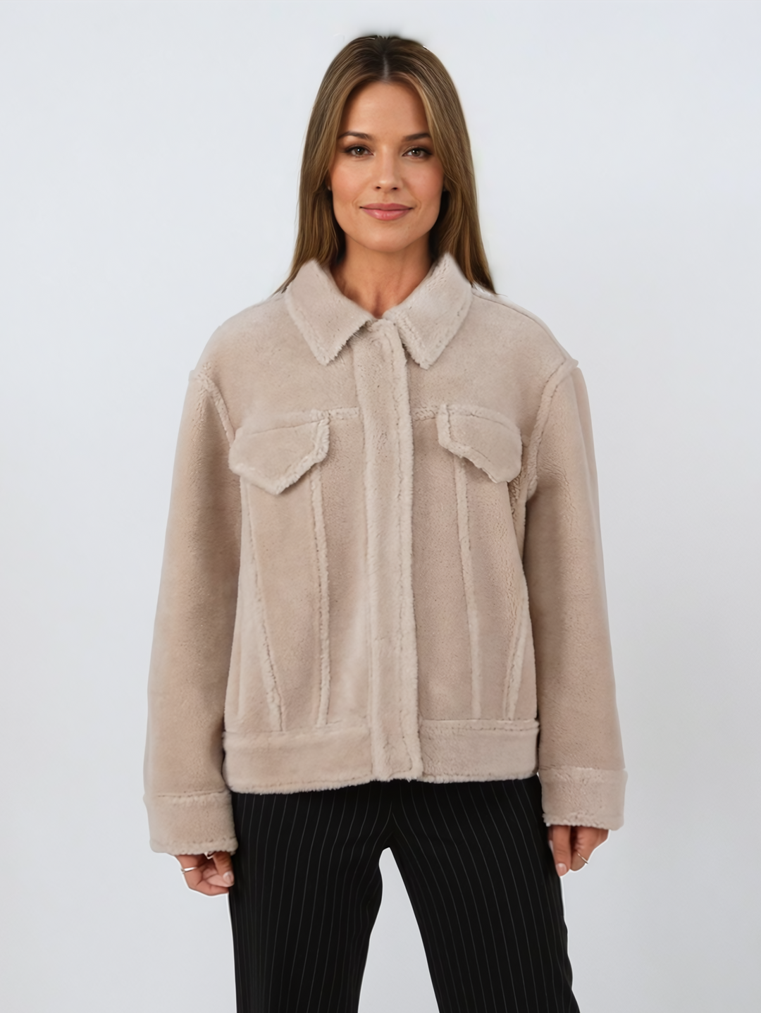 Iative, 57 cm. - Collier - Veste en laine d'air - Femmes - Beige