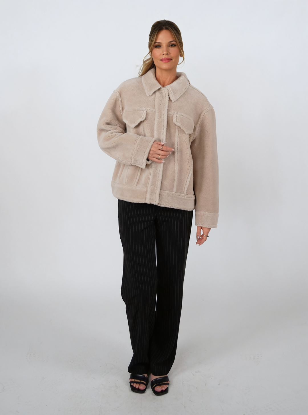 Iative, 57 cm. - Collier - Veste en laine d'air - Femmes - Beige