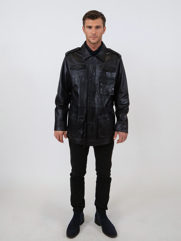 Owen, 77 cm. - Collar - Lamb Washed Leather - Man - Black