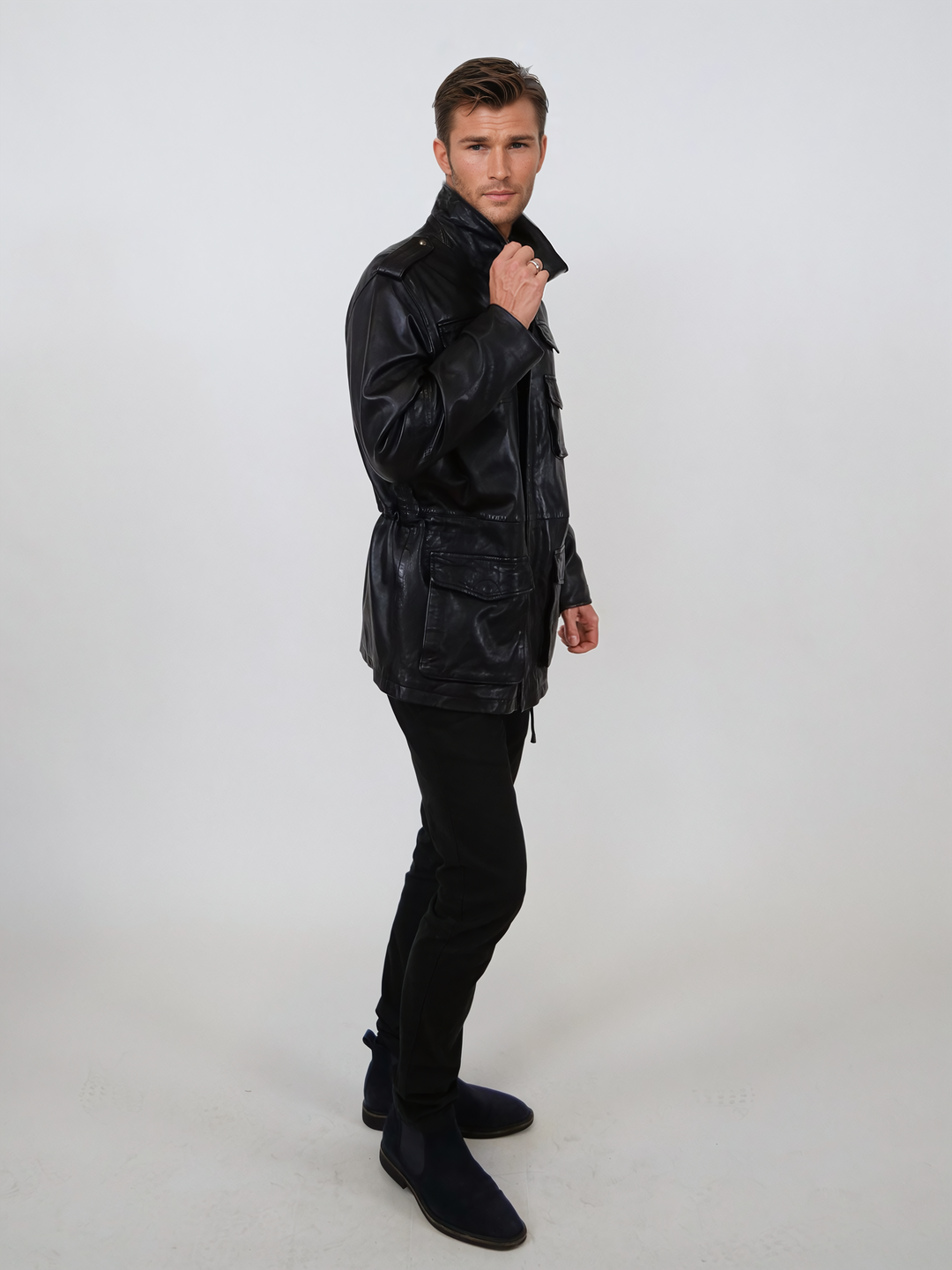 Owen, 77 cm. - Collar - Lamb Washed Leather - Man - Black