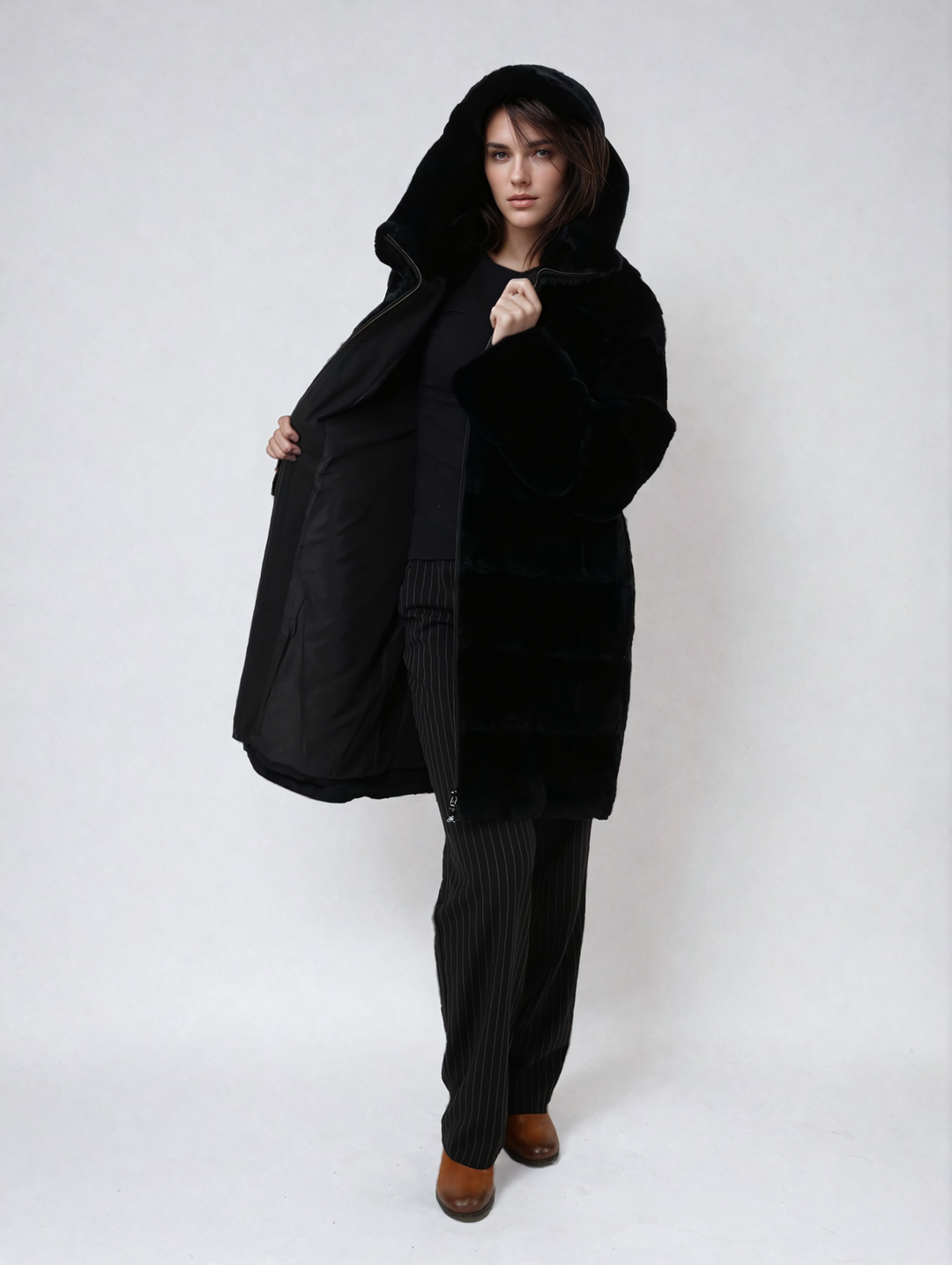 Alba, 90 cm. - Hood - Rex - Women - Black