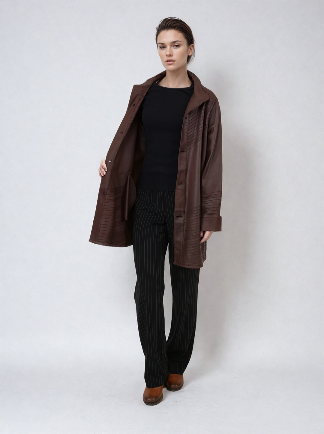 Isabella, 80 cm. - Nappalon Leather - Women - Brandy