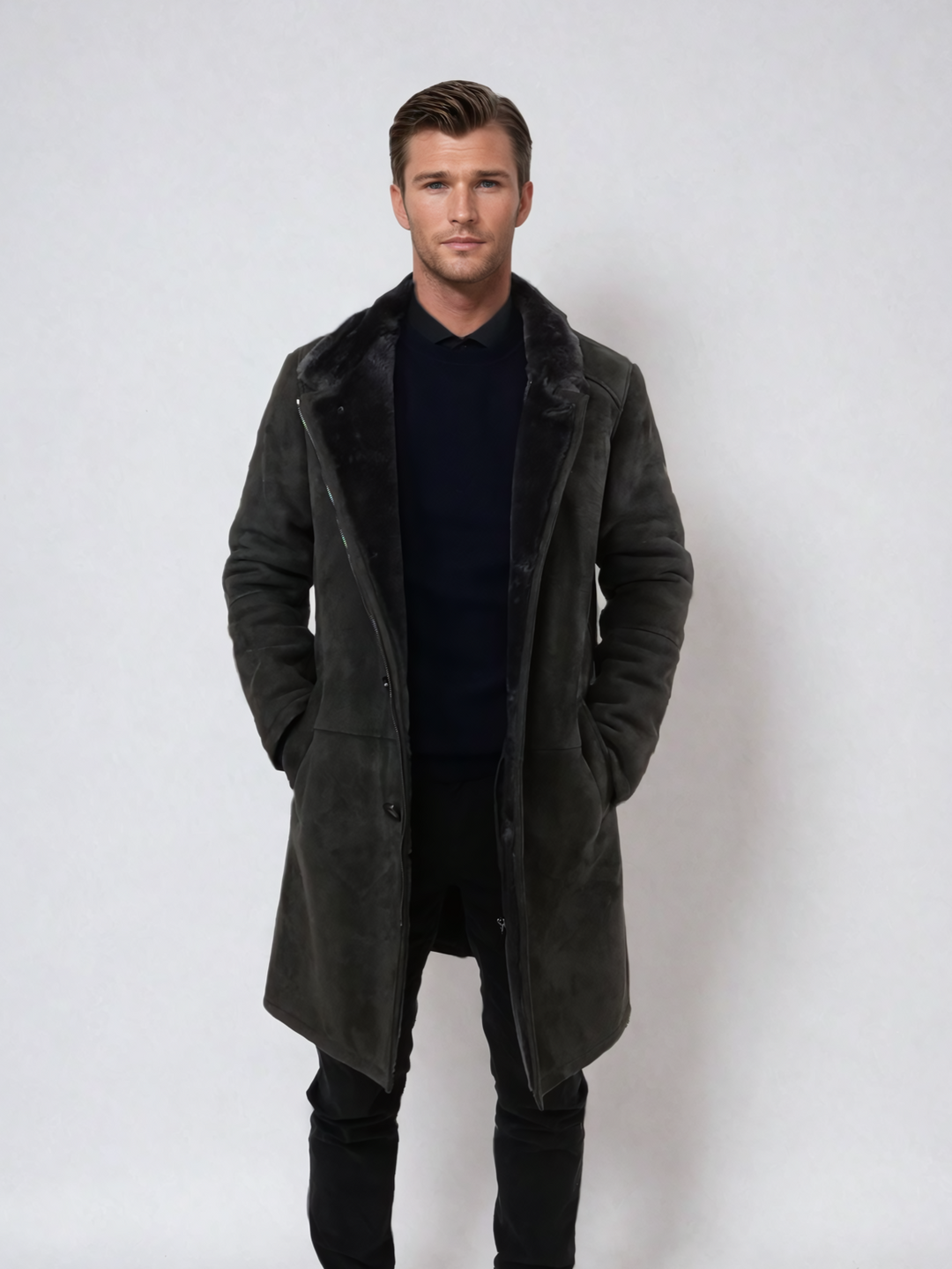 Carlo, 100 cm. - Collar - Suede Lamb - Man - NS -009 Grigio