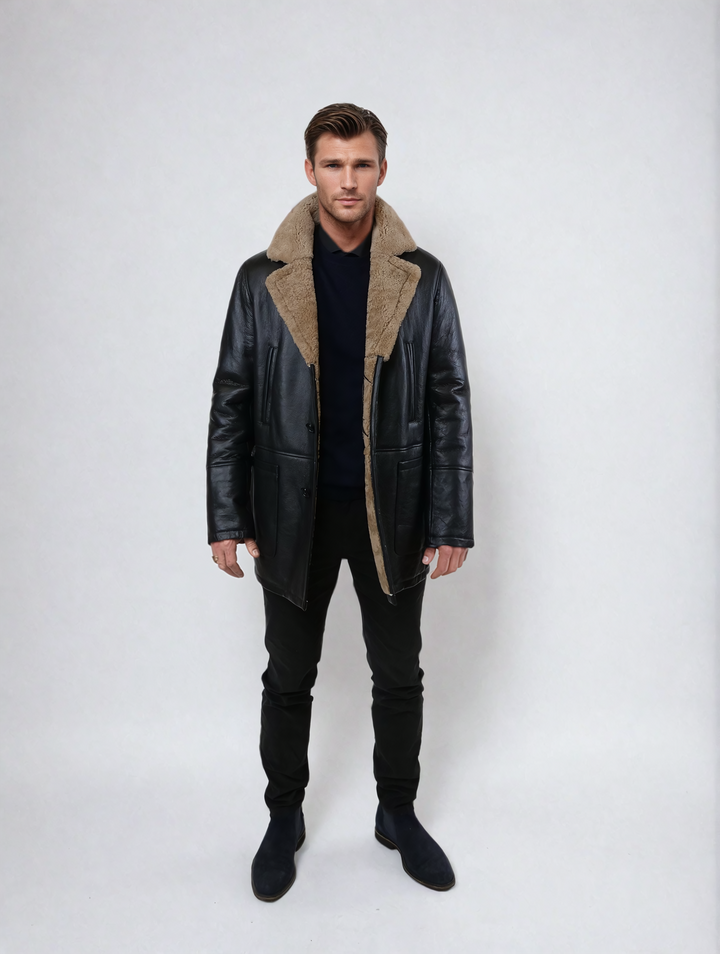 Georges, 82 cm - Lammfelljacke aus Rock Lamb - Herren - Schwarz