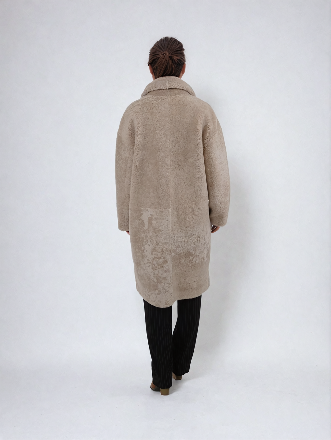 Hella, 95 cm. - Collar - Curly Lamb - Jacket - Women - Dark Beige