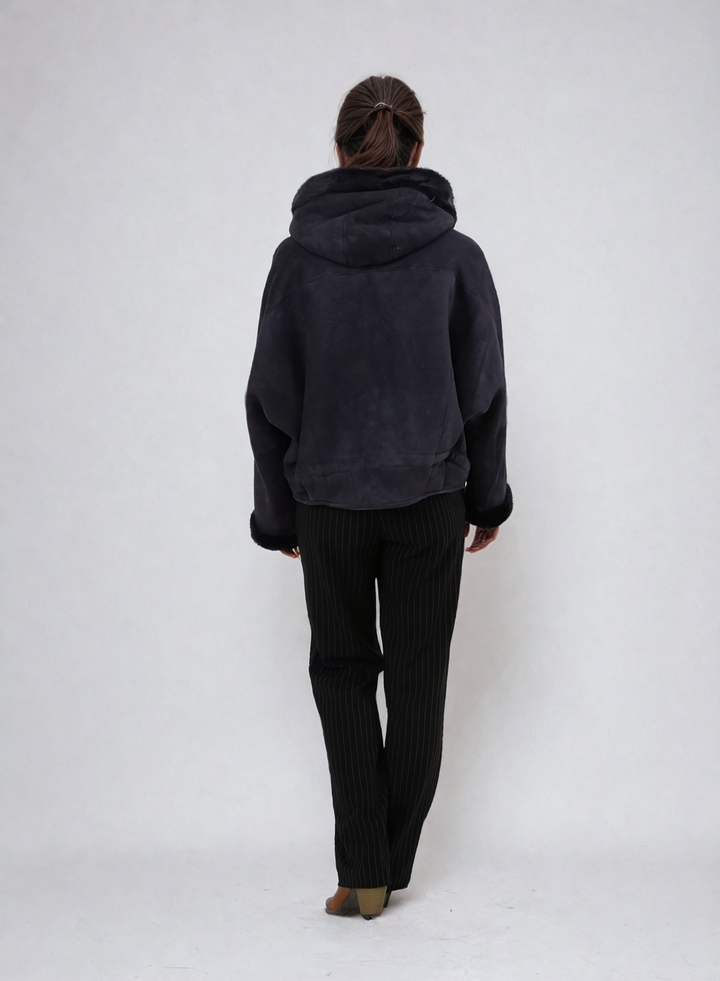 Hosana-B, 61 cm. - Hood - Suede Lamb - Women - Segred Grey