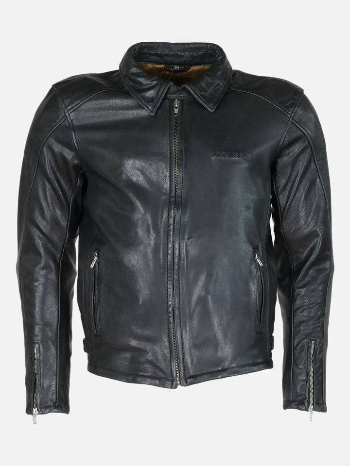 GMCJ M-003 Mens Motor Cycle Jacket - Goat Nappa Retro Leather - Man - Black