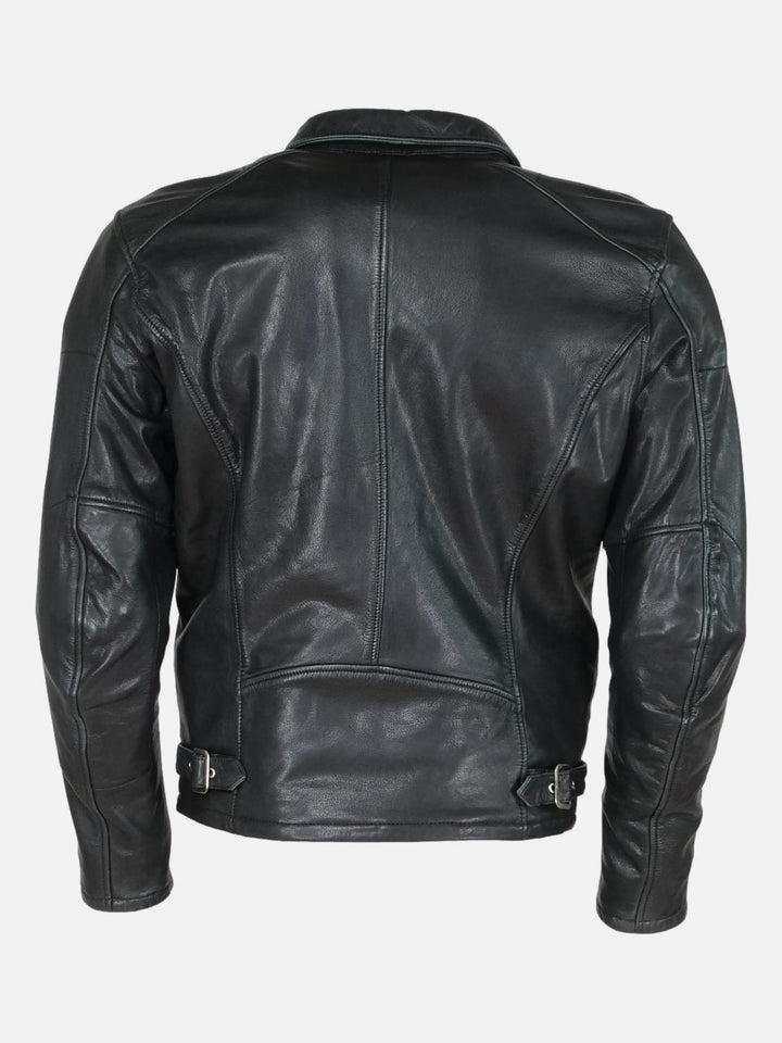 GMCJ M-003 Mens Motor Cycle Jacket - Goat Nappa Retro Leather - Man - Black