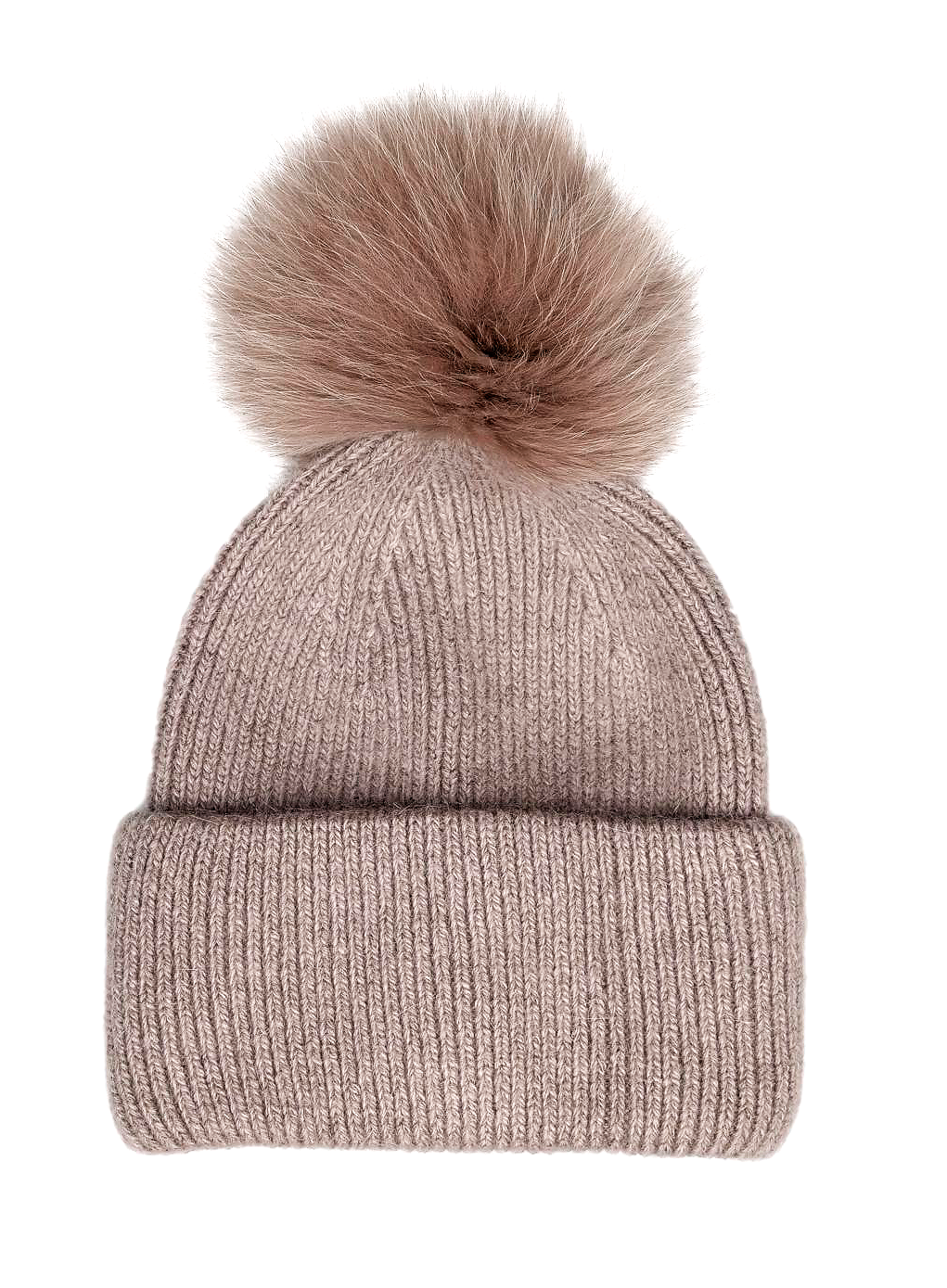 HL22C007 Angora wool beanie with fur pompon Taupe