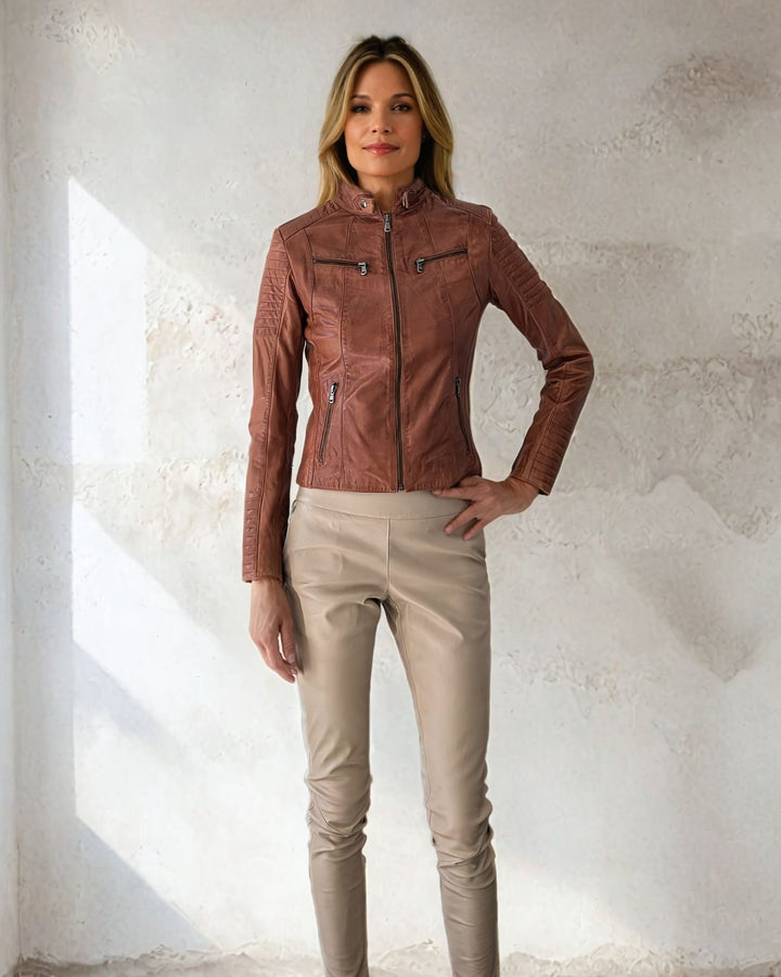 Scooty - Lamb Polish Nappa Leather jacket - Women - Dark Tan